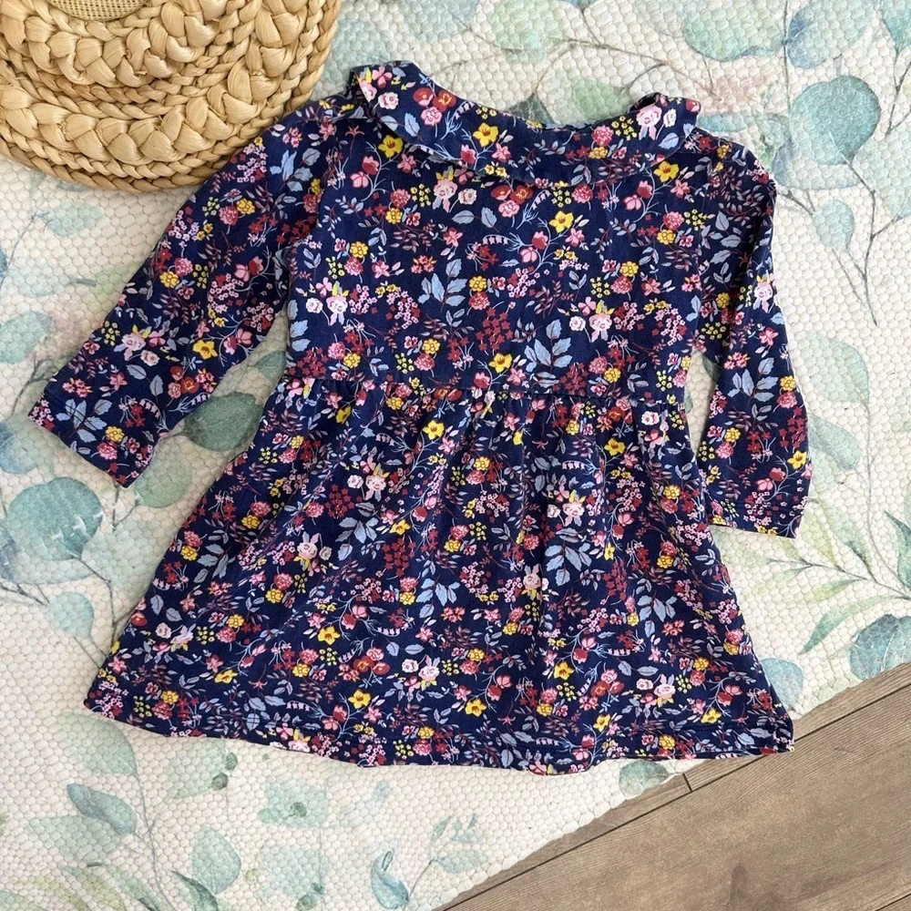 Vintage Toddler Girl’s Boho Cotton Floral Long-Sleeve Dress size 2T Fall